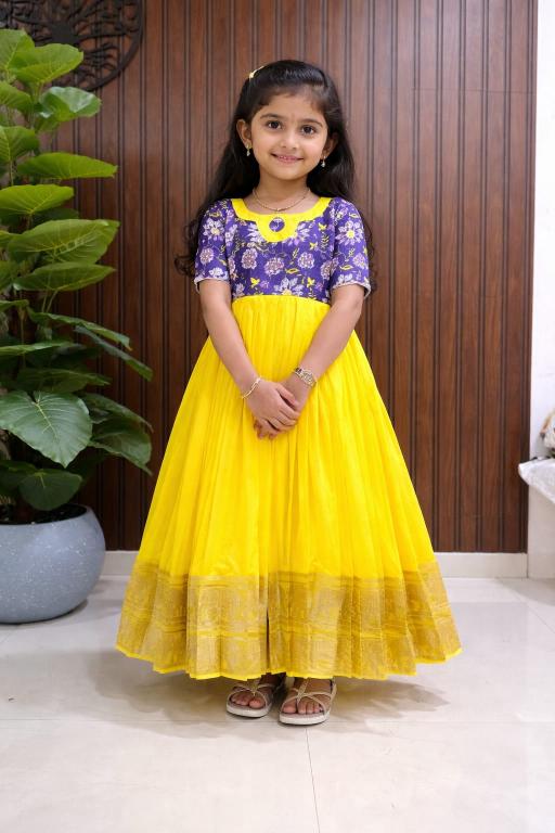 kids silk yellow Kids gown Children wholesale supplier